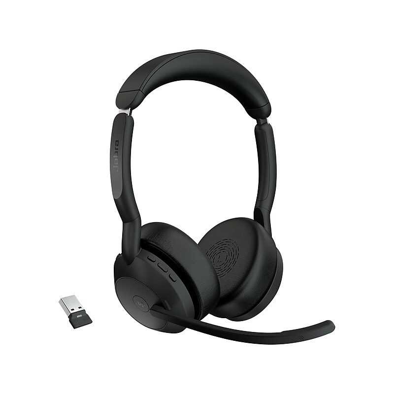 jabra Evolve2 55 Wireless Noise Canceling Bluetooth Stereo Headset, USB-A Adapter, MS Certified (25599-999-999-01) image 1