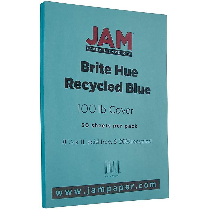 JAM Paper 65 lb. Cardstock Paper, 8.5" x 11", Blue, 50 Sheets/Pack (101899) image 1
