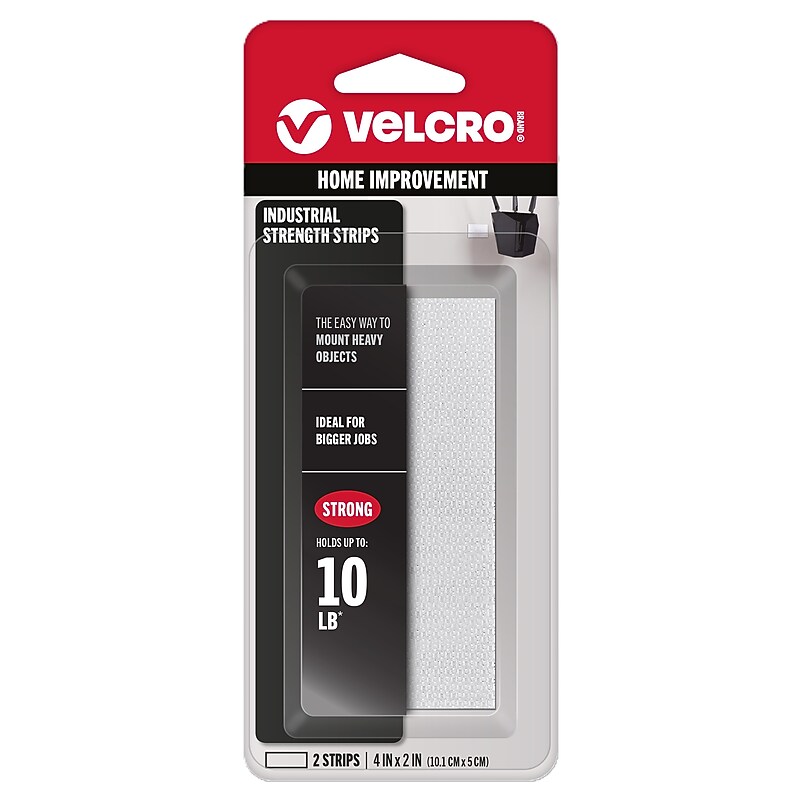 Velcro Brand Industrial Strength 2" x 4" Hook & Loop Fastener Strips, White, 2/Pack (90200) image 1
