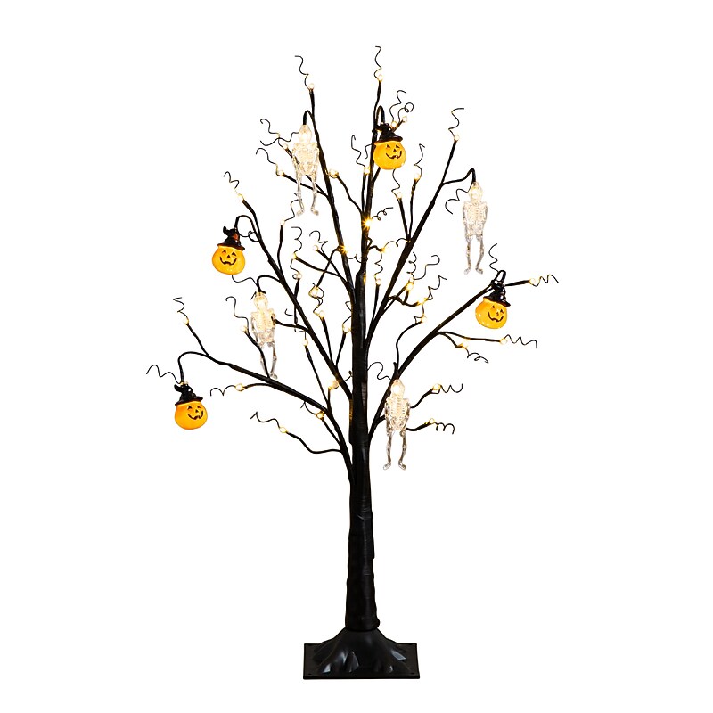 Nearly Natural Pre-Lit Artificial Halloween Pumpkins and Skulls Ornament Tree, 3' (T5363) image 1