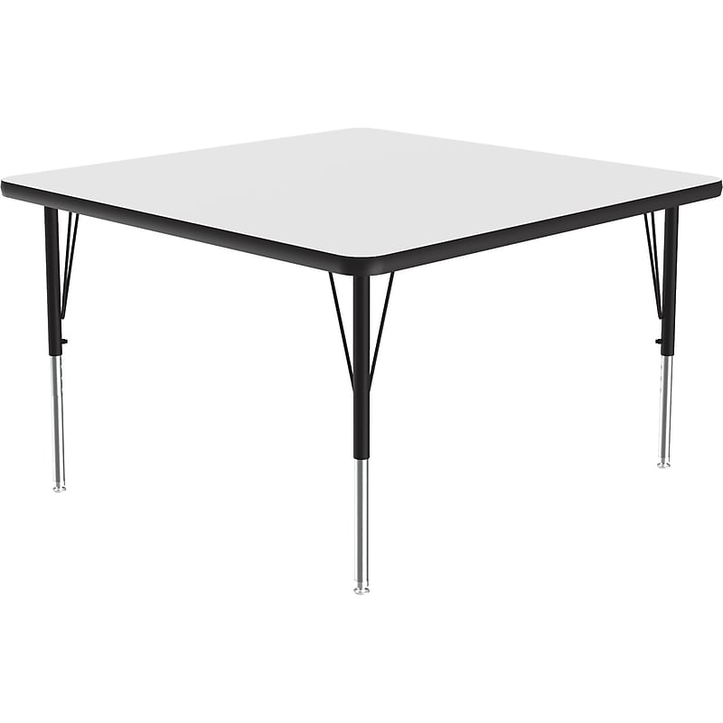 Correll Square Activity Table, 48" x 48", Height-Adjustable, Frosty White/Black (A4848DE-SQ-80) image 1