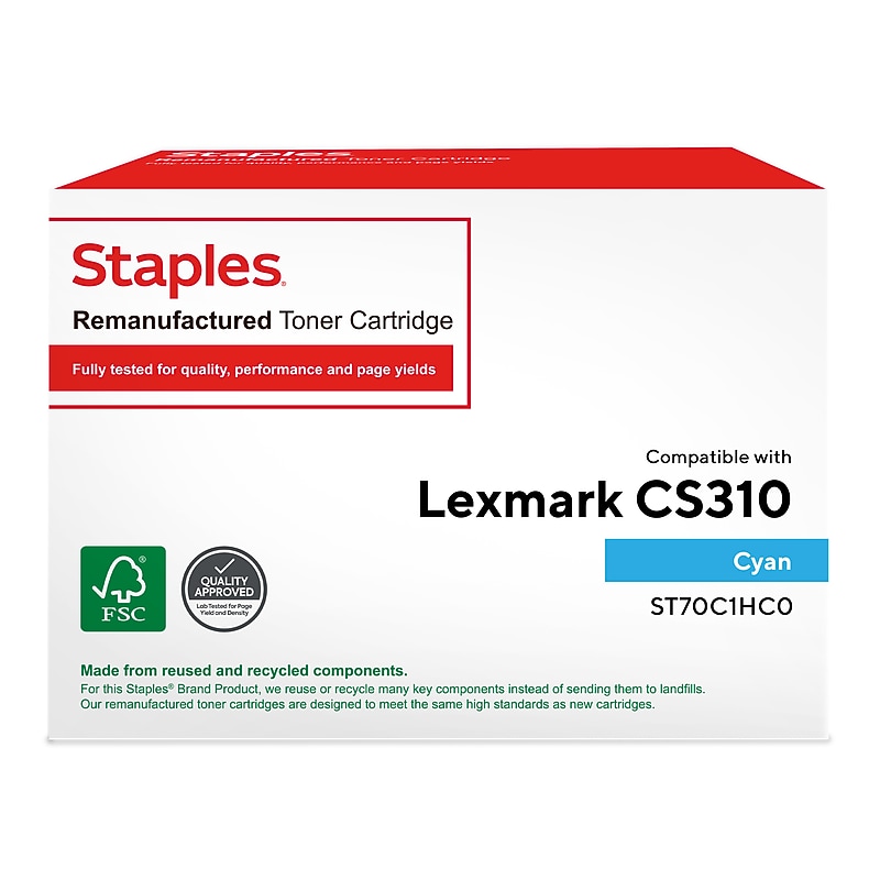 Staples Remanufactured Cyan High Yield Toner Cartridge Replacement for Lexmark 701HC (TR70C1HC0/ST70C1HC0) image 1