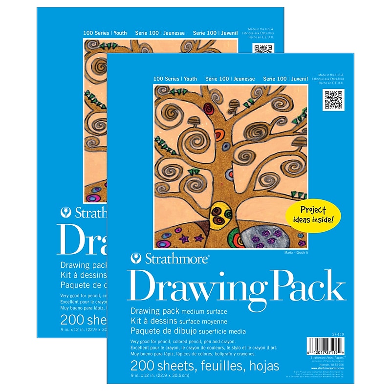 Strathmore 100 Series 9" x 12" Drawing Sketch Pad, 200 Sheets/Pad, 2/Pack (STTP271191-2) image 1