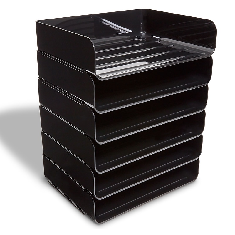 TRU RED™ Side Load Stackable Plastic Letter Tray, Black, 6/Pack (TR55329) image 1