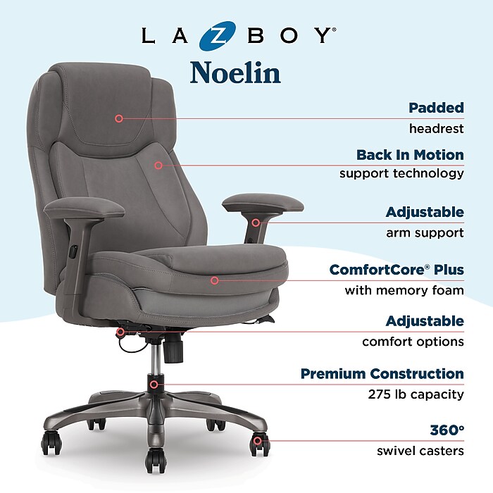 La-Z-Boy Noelin Ergonomic Fabric Swivel Task Chair, Gray (52703