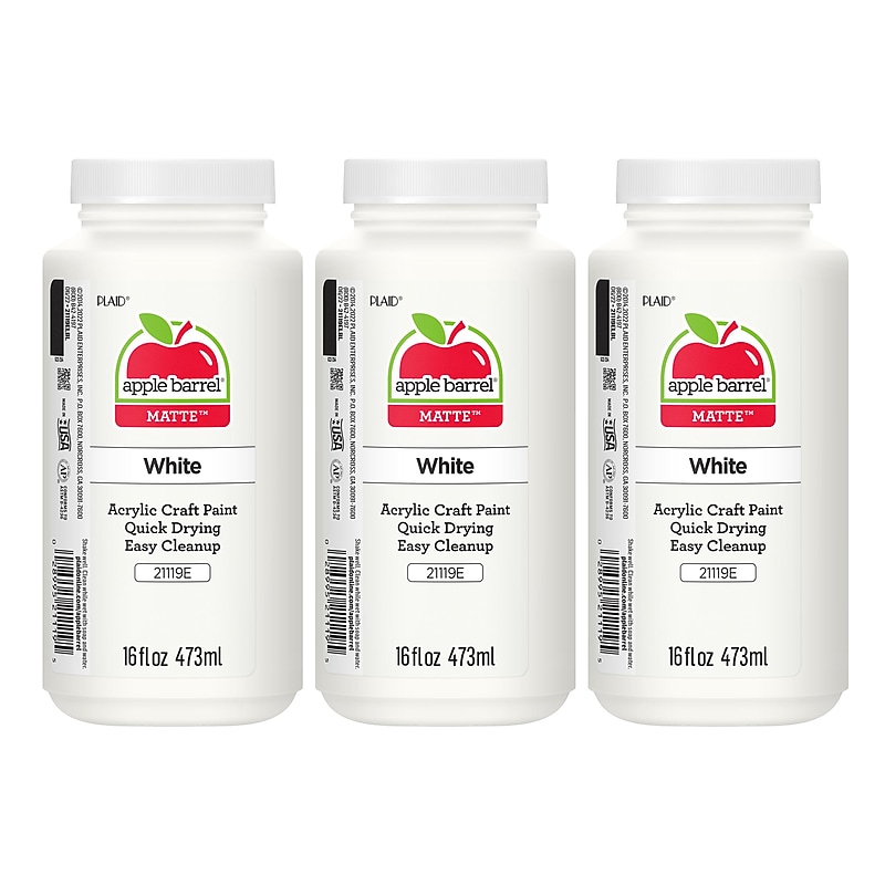 Apple Barrel Acrylic Paint Matte, 16oz., White, 3/Pack (APP21119E-3) image 1