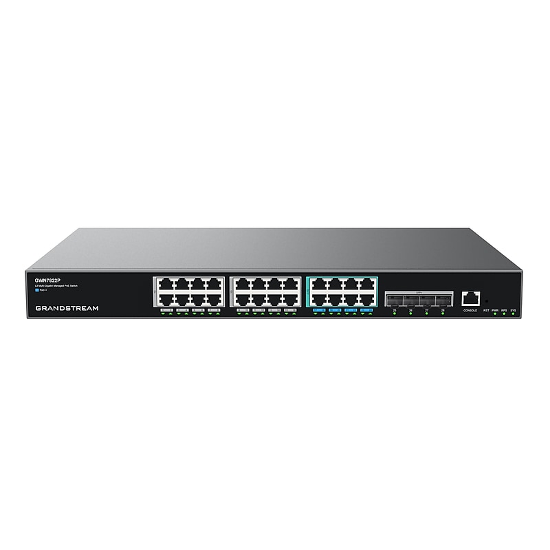 Grandstream GWN7820 Series 24-Port Managed Switch, 80Gbps Switching, 40Gbps Non-Blocking, Black (GWN7822P) image 1