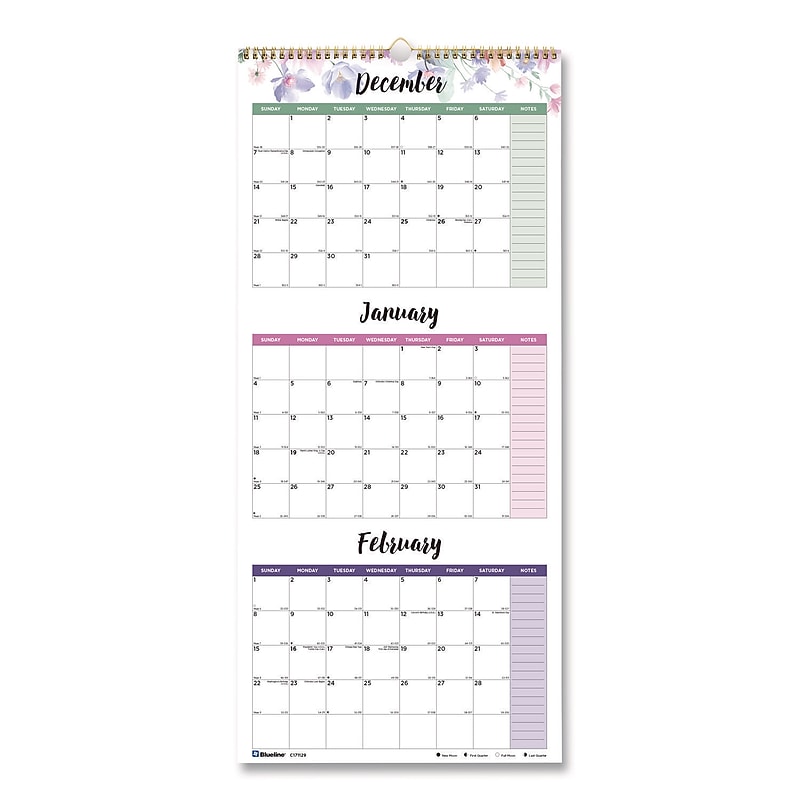 2025-2026 Blueline 12.25" x 27" Three-Month Wall Calendar (REDC171129) image 1