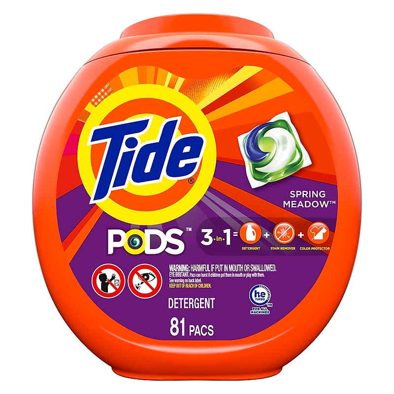 Tide PODS HE 3-in-1 Laundry Detergent Capsules, Spring Meadow, 62 oz., 81 Capsules (91781) image 1