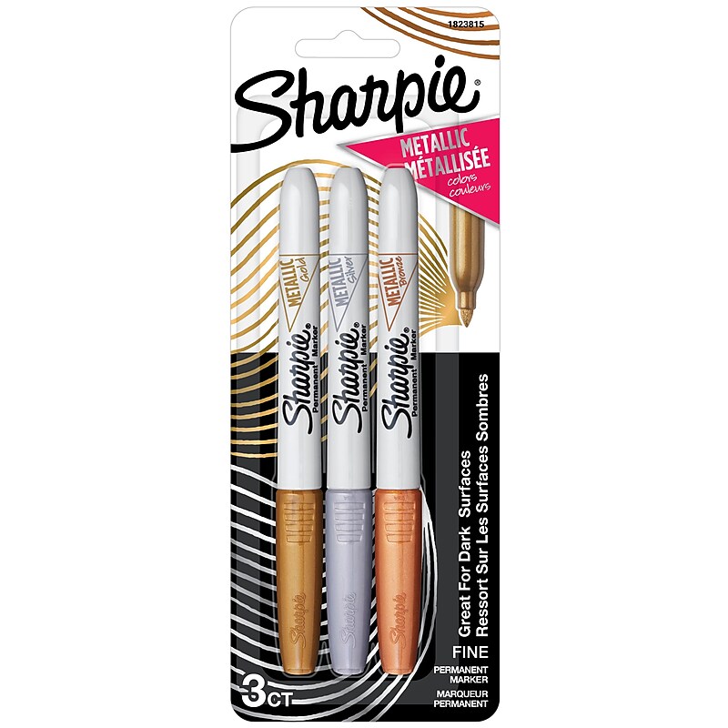 Sharpie Permanent Markers, Fine Tip, Assorted Metallic, 3/Pack (1823815) image 1