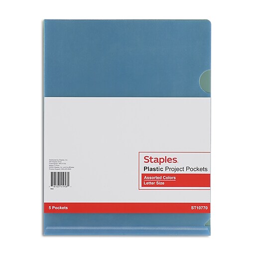 Staples Poly Heavy Duty 1 Pocket Project Presentation Folder, Assorted