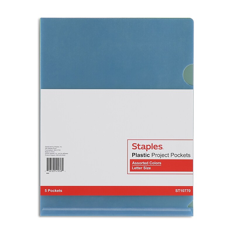 Staples Poly Heavy Duty 1 Pocket Project Presentation Folder, Assorted Colors, 5/Pack (10770-CC) image 1