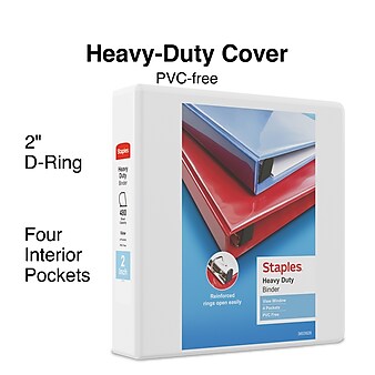 Staples Heavy-Duty 2" 3-Ring View Binders, White, 6/Pack (56264CT/24688CT)