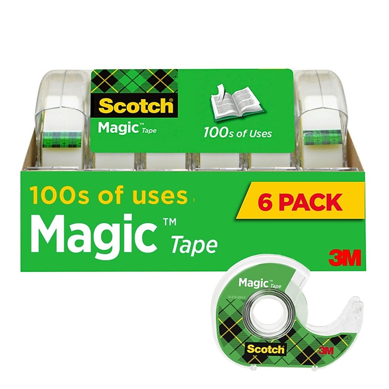 Scotch Magic Invisible Clear Tape With Dispenser, 0.75" x 18 yds., 1" Core, Transparent, 6 Rolls/Pack (6122) image 1