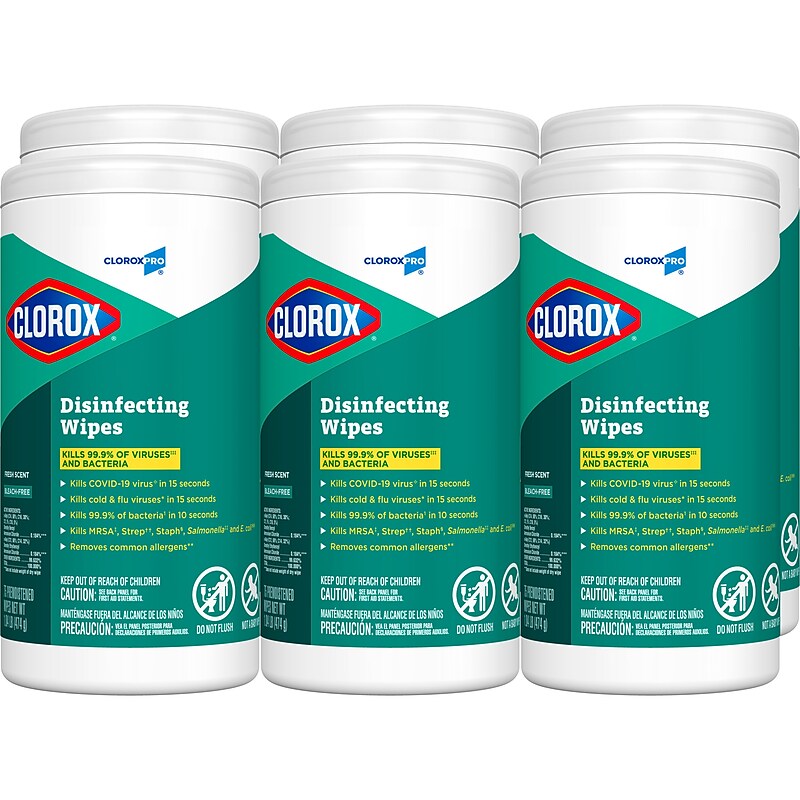 CloroxPro Disinfecting Wipes, Fresh Scent, 75 Wipes/Container, 6/Carton (CLO15949CT) image 1