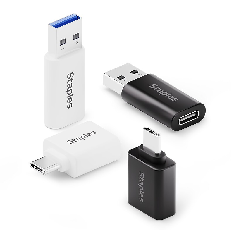 Staples TECH USB-A to USB-C & USB-C to USB-A Adapter, Male to Female, Assorted Colors, 4/Pack (ST63351) image 1