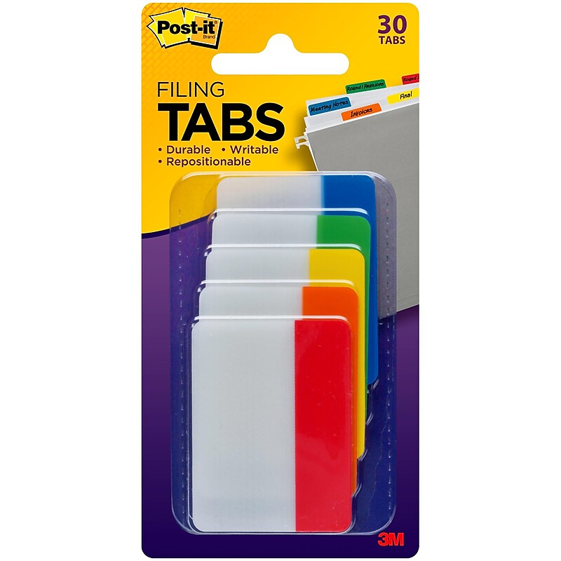 Post-it Tabs, 2" Wide, Solid, Assorted Colors, 30 Tabs/Pack (686-ROYGB) image 1