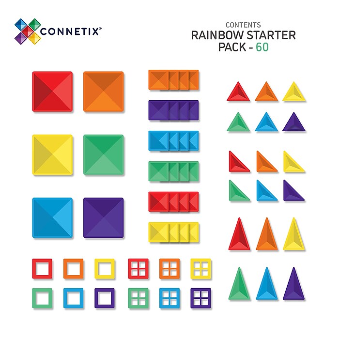 Connetix Magnetic Tiles Rainbow Starter Pack, 60 Pieces