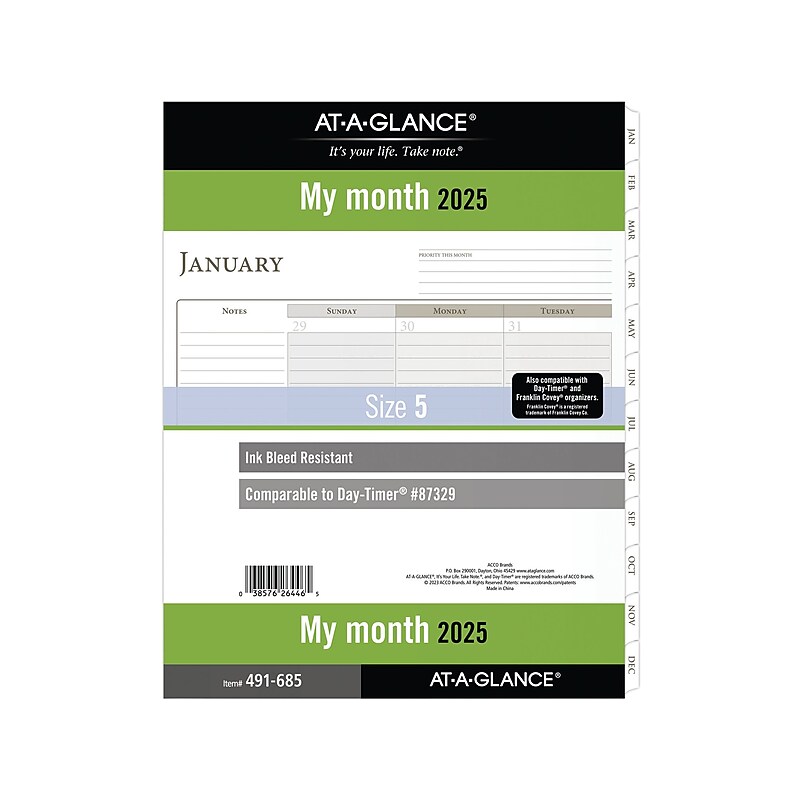 2025 AT-A-GLANCE 8.5" x 11" Monthly Planner Refill Pages, White/Brown (491-685-25) image 1