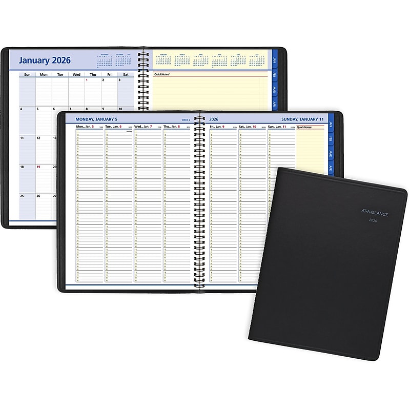 2026 AT-A-GLANCE QuickNotes 8.25" x 11" Weekly & Monthly Appointment Book, Faux Leather Cover, Black (76-950-05-26) image 1