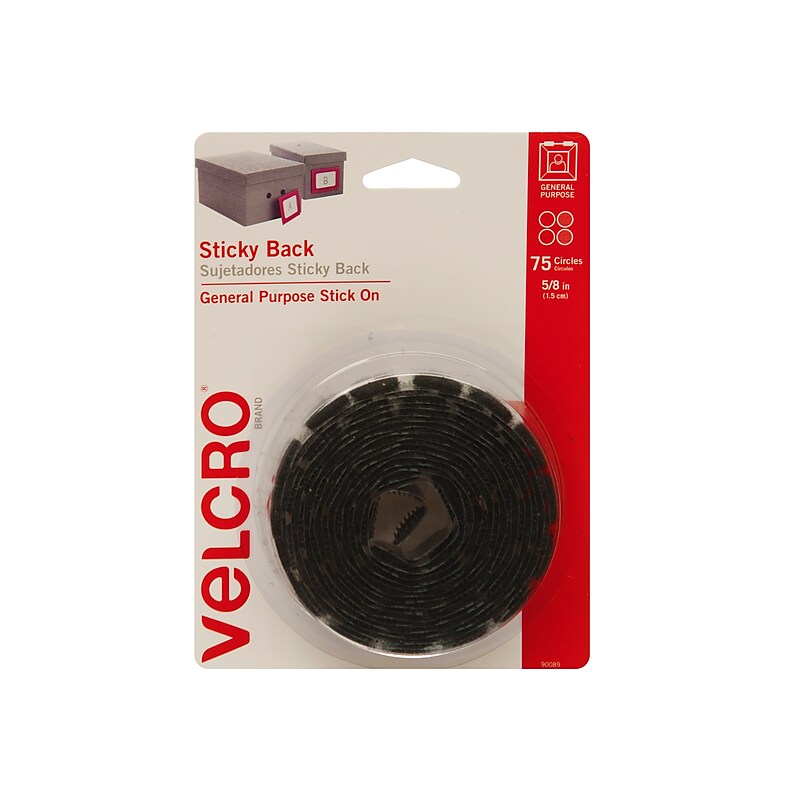 Velcro® Brand 5/8" Sticky Back Hook & Loop Fastener Dots, Black, 75/Pack (90089) image 1