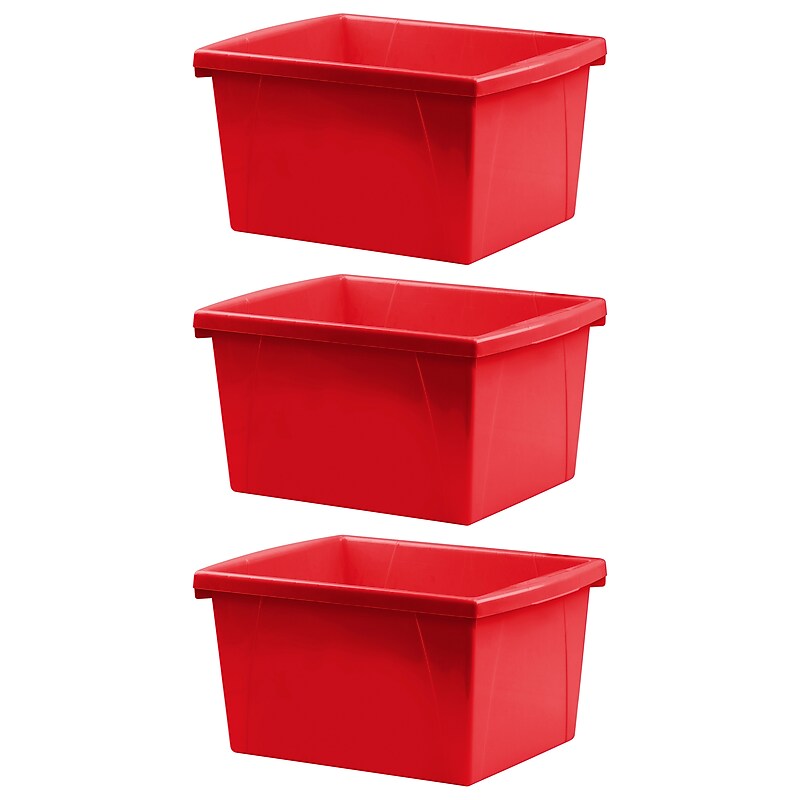 Storex Polypropylene/PP 4 Gallon Classroom Storage Bin, 7.9" x 11.3" x 13.6", Red, 3/Bundle (STX61452U06C-3) image 1