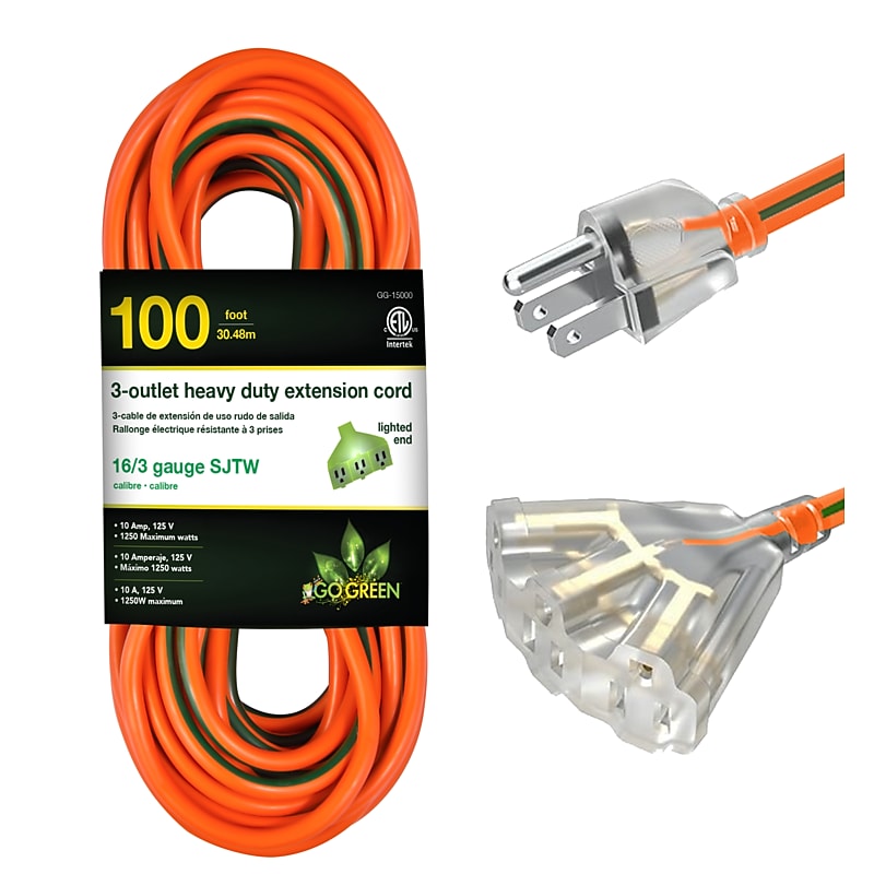 GoGreen Power Heavy Duty Extension Cord, Lighted End, Orange (GG-15000) image 1