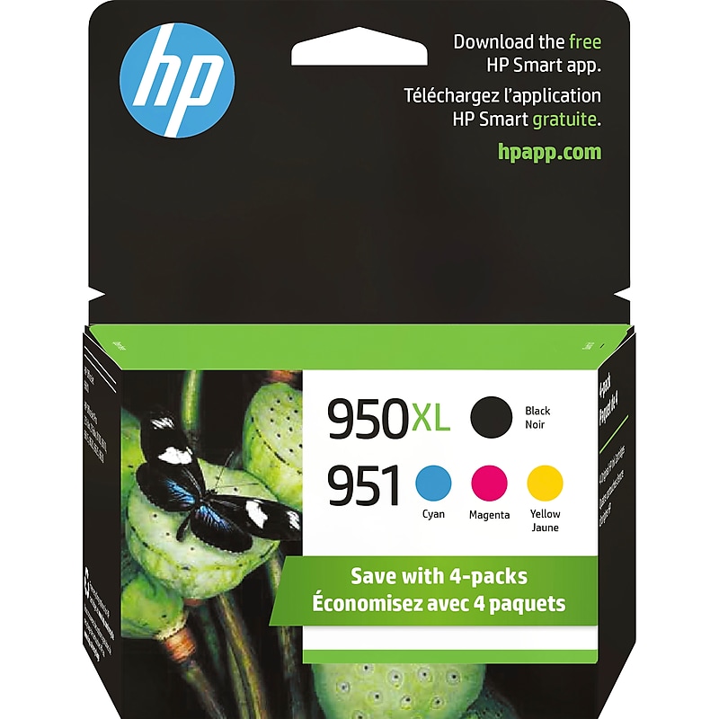 HP 950XL/951 Black High Yield and Cyan/Magenta/Yellow Standard Yield Ink Cartridge, 4/Pack (C2P01FN#140) image 1