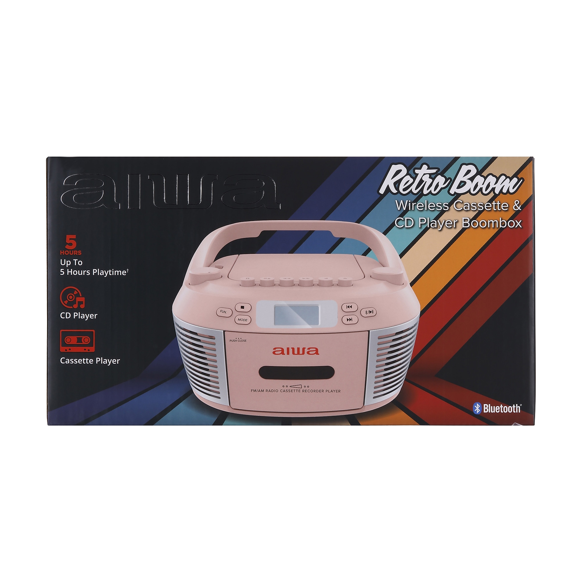 Aiwa Wireless Bluetooth Cassette & CD Player Boombox, Pink (AI7014-RG-STK-4) Sansujyuku sansujyuku.com