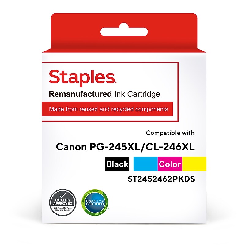 Staples Remanufactured Black/Tri-Color High Yield Ink Cartridge Replacement for Canon PG-245XL/CL-246XL, 2/Pack (ST2452462PKDS) image 1