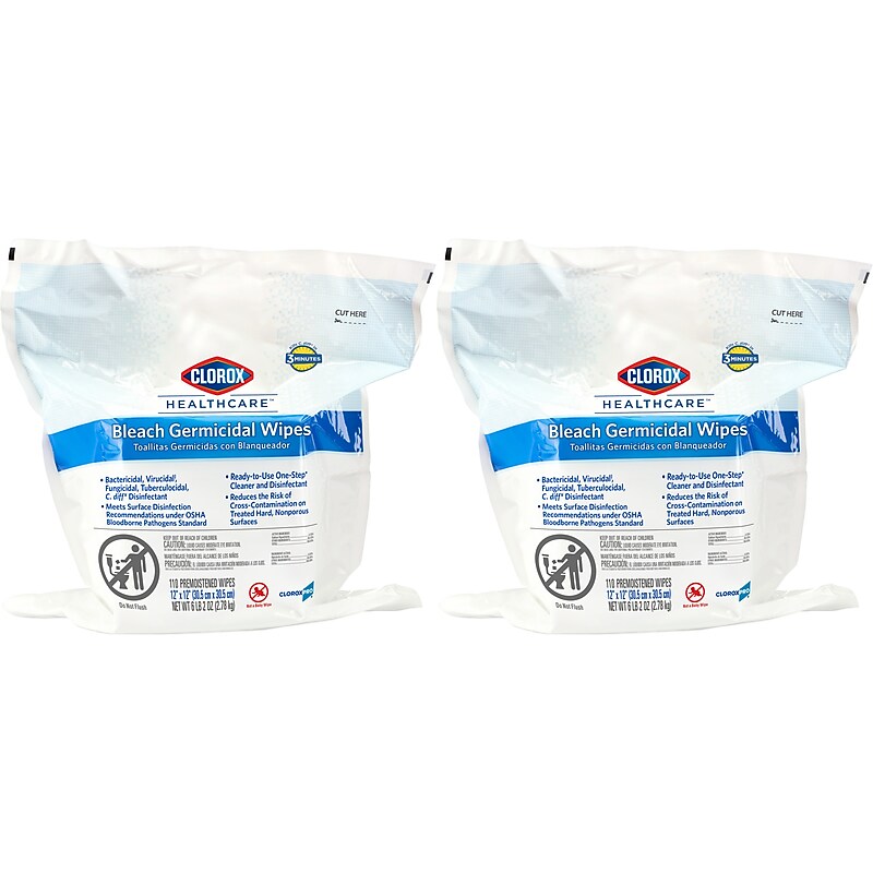 Clorox Healthcare Disinfecting Wipes Refill, 110 Wipes/Container, 2/Pack (30359) image 1