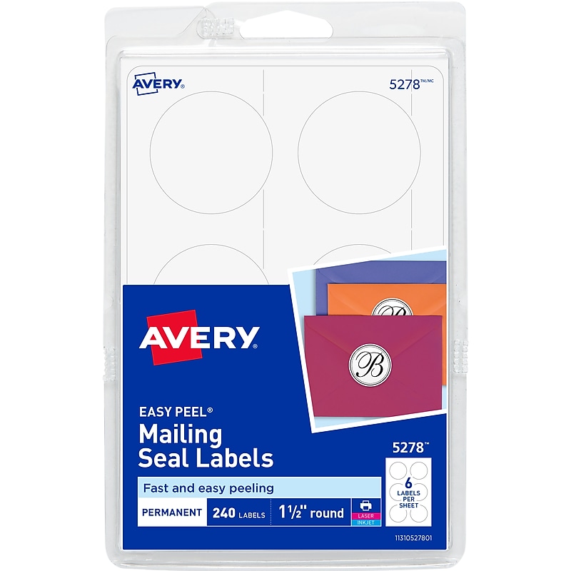 Avery Laser/Inkjet Mailing Seals, 1-1/2" Dia, White, 240 Labels/Pack (5278) image 1