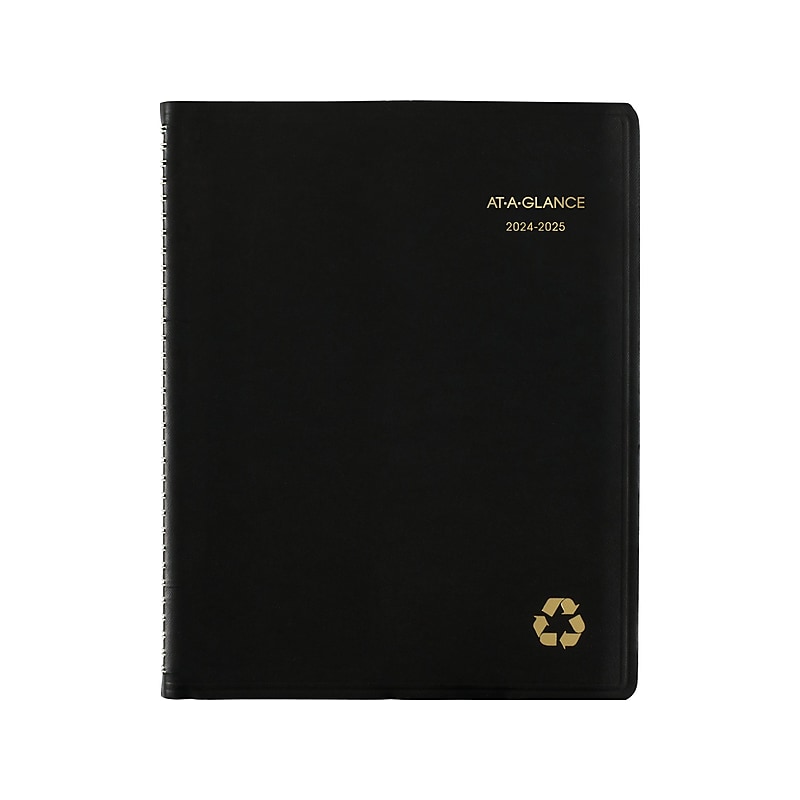 2024-2025 AT-A-GLANCE Recycled 8.25" x 11" Academic Weekly & Monthly Appointment Book, Faux Leather Cover, Black image 1