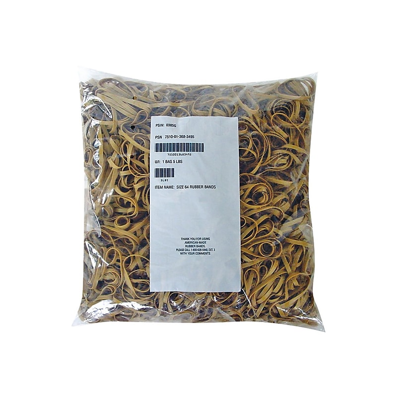 Alliance Rubber Company Postal Bands Size #64 Rubber Bands, 3.5" x 0.25", Approx. 2125/Pack, 5 lb. Bag (2464306) image 1