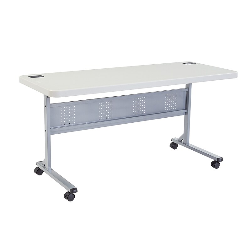 National Public Seating BPFT Series 24"W x 60"D Foldable Rectangular Training Table, Plastic, With Wheels, Speckled Grey image 1