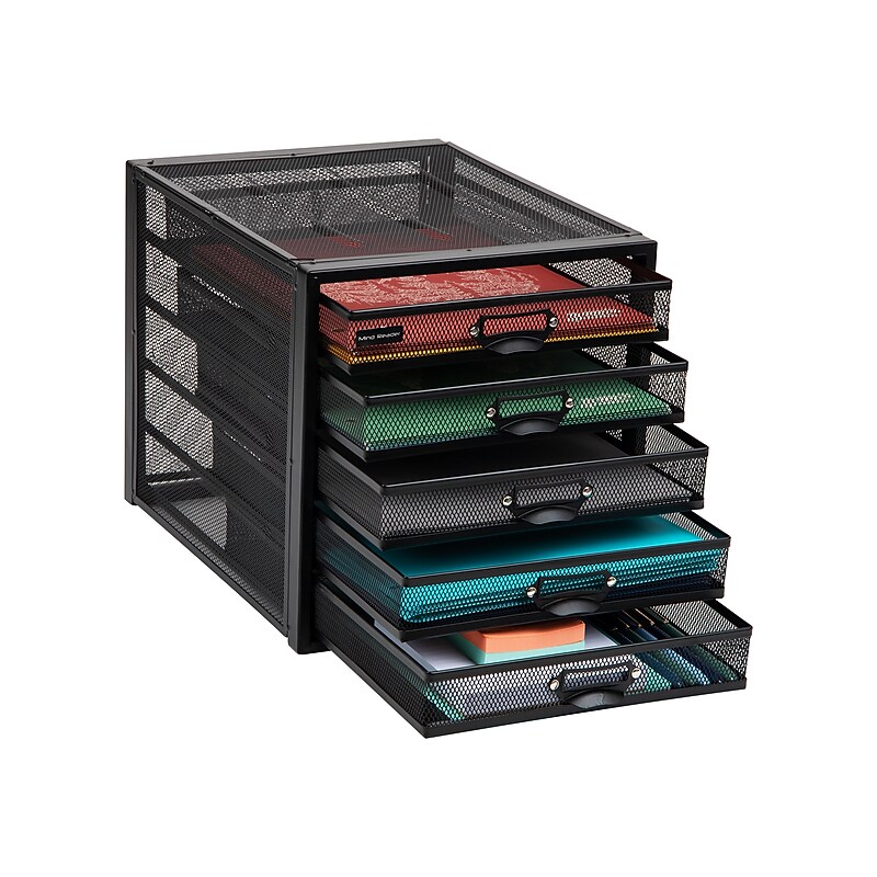 Mind Reader 5-Compartment Metal Mesh File Storage Drawers, Black (5CABMESH-BLK) image 1