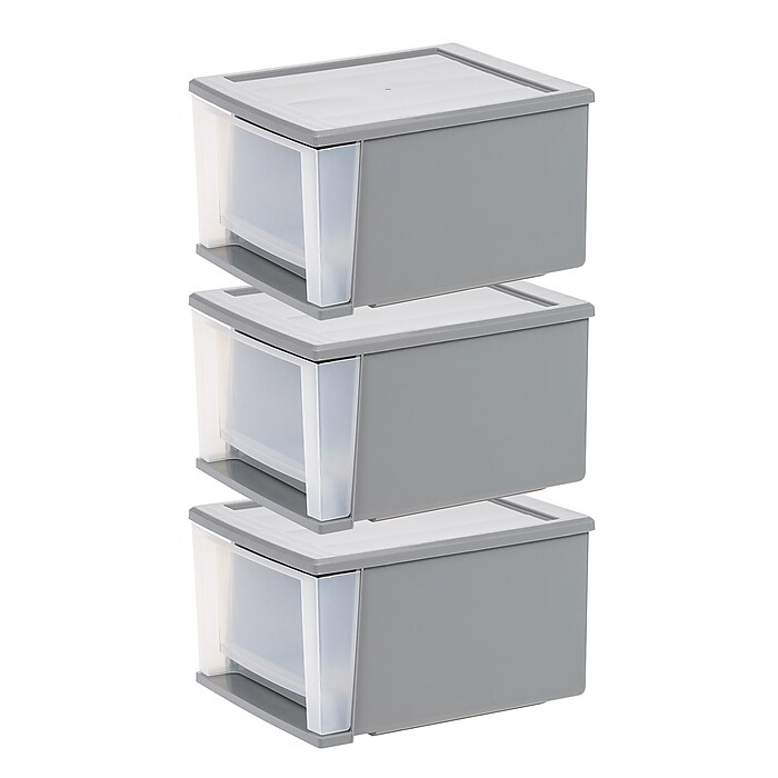 Iris Stackable Storage Drawer, Gray, 3/Pack (500163) | Staples