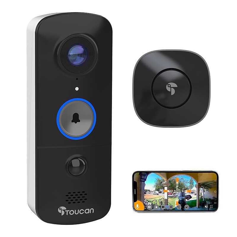 Toucan V3 Wireless Battery Operated Video Doorbell, Chime,  Night Vision, Wi-Fi, IP56 Weather Resistant, Black image 1