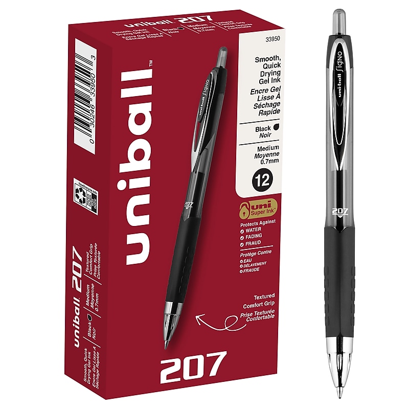uni-ball 207 Retractable Gel Pens, Medium Point, 0.7mm, Black Ink, Dozen (33950) image 1