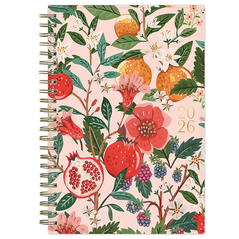 2026 Blue Sky Bespoke Letterpress Pomegranate Blush 5" x 8" Calendar Year Weekly & Monthly Planner, Faux Leather Cover (156222) image 1