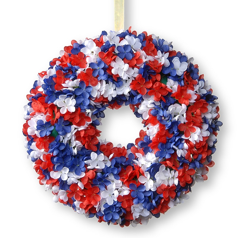 National Tree Company 14" Patriotic Hydrangea Wreath (RAP-528414W-1) image 1