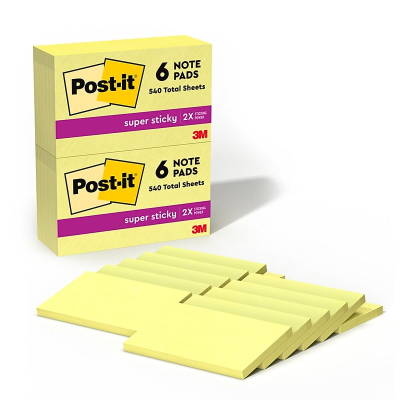 Post-it Super Sticky Notes, 3" x 5", Canary Collection, 90 Sheet/Pad, 12 Pads/Pack (65512SSCY) image 1
