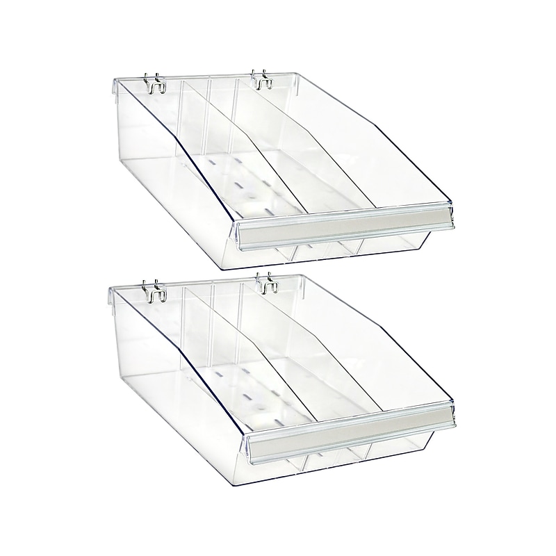 Azar 5.75" x 11.75" Pegboard 3-Compartment Large Deep Bin Tray, Clear, 2/Pack (556134-L-DIV-2PK) image 1