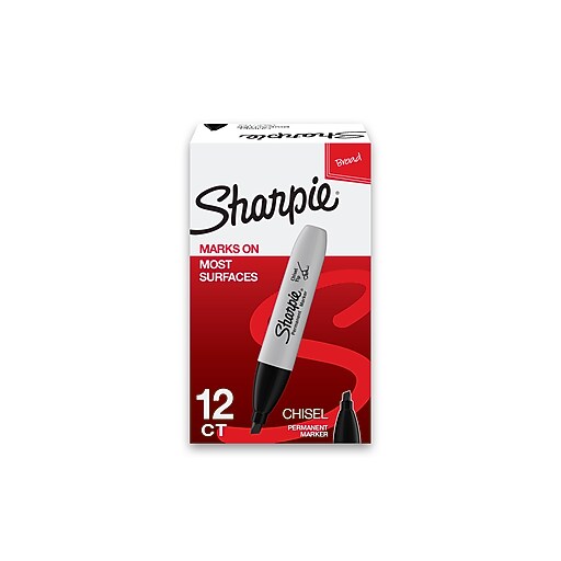Sharpie Permanent Marker, Chisel Tip, Black, Dozen (38201) Staples