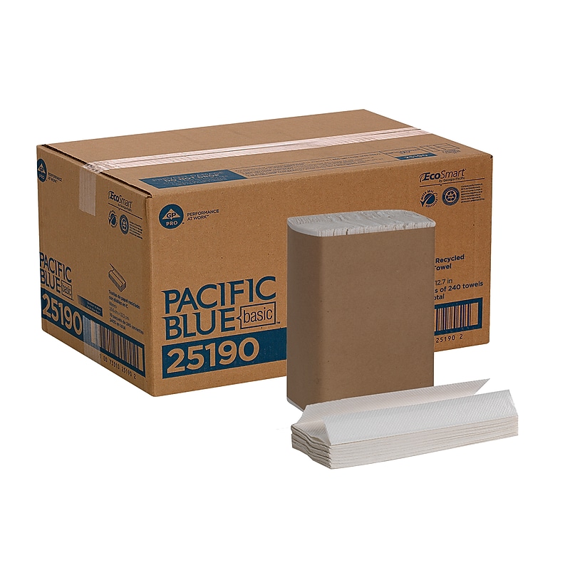 Pacific Blue Basic Recycled C-Fold Paper Towels, 1-ply, 240 Sheets/Pack, 10 Packs/Carton (25190) image 1
