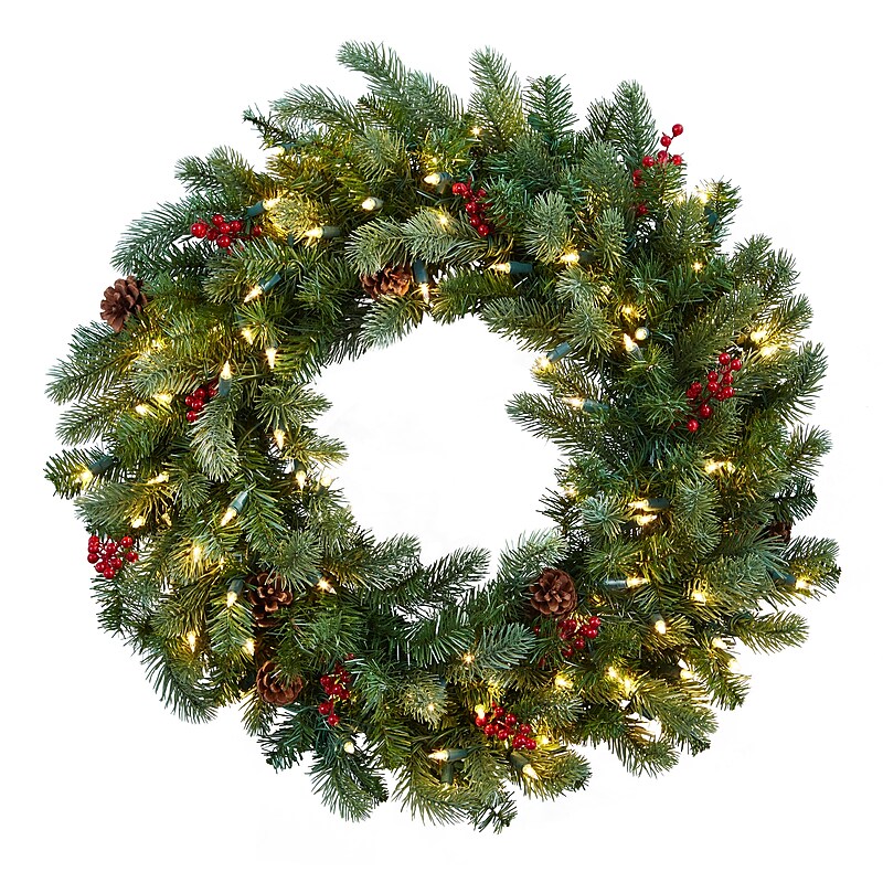 Nearly Natural 30-in Lighted Pine Wreath (4860) image 1