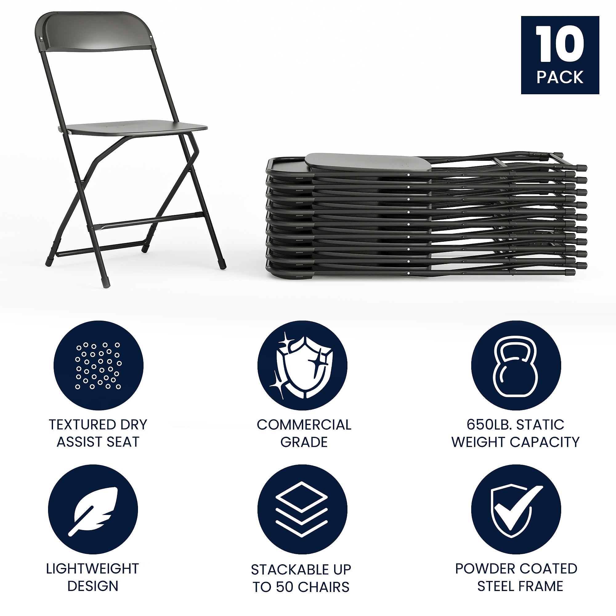 Flash Furniture HERCULES Plastic Folding Chair, Black, 10/Pack (10LEL3BLACK) Sansujyuku sansujyuku.com