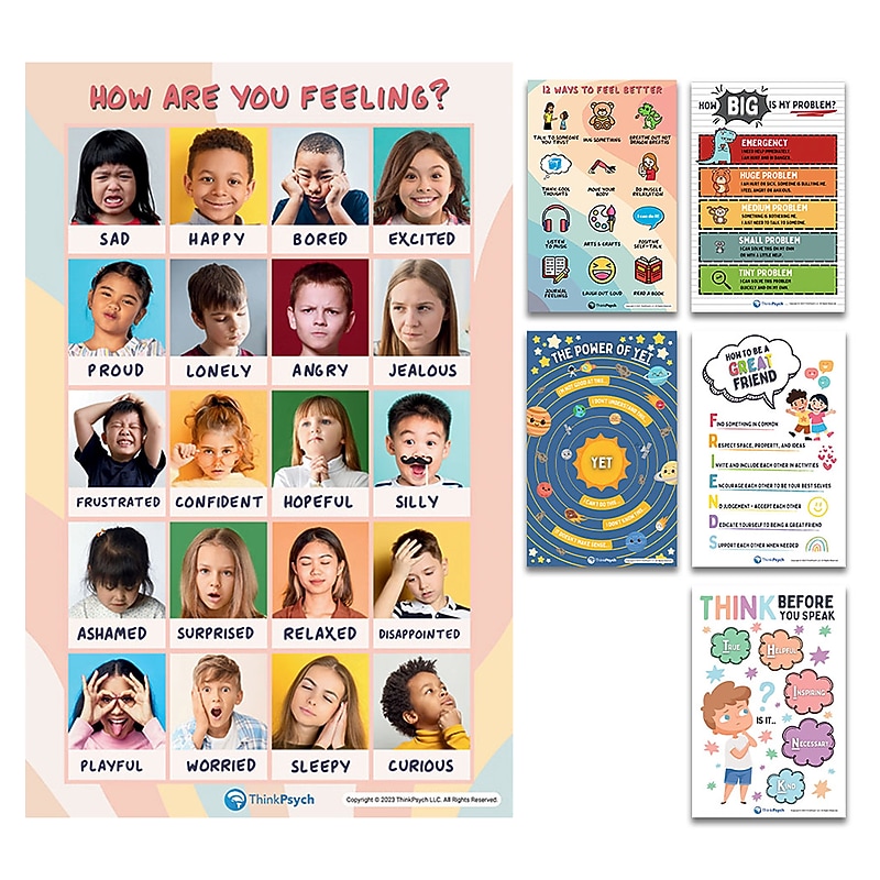 ThinkPsych 11" x 17" English & Spanish Feelings & Life Skills Posters for Kids, Laminated, 6/Set (TPYPSTEMT2) image 1