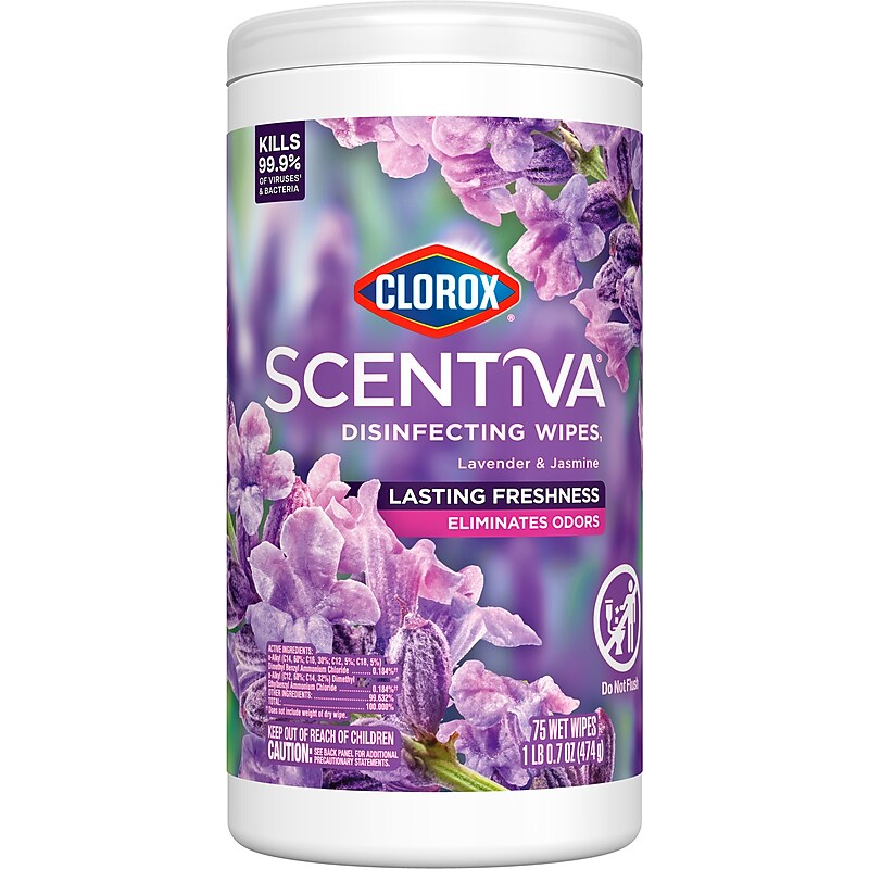 Clorox Scentiva Disinfecting Wipes, Lavender and Jasmine Scent, 75 Wipes/Container (60040) image 1