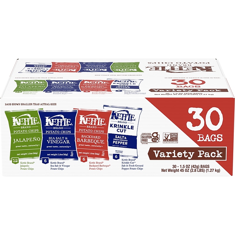 Kettle Gluten Free Potato Chips Variety Pack, 45 oz., 30 Bags/Carton (109402) image 1